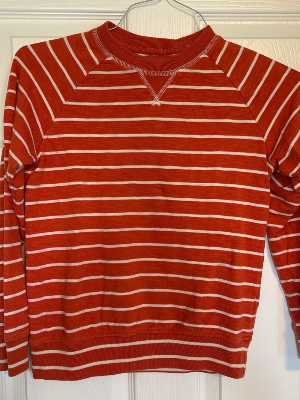 Mini Boden Burnt Orange and White Striped Crewneck Sweater